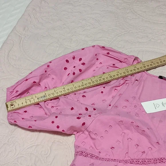 Zara pink Eyelet Tiered Puff-Sleeve Dress NWT - Picture 8 of 10